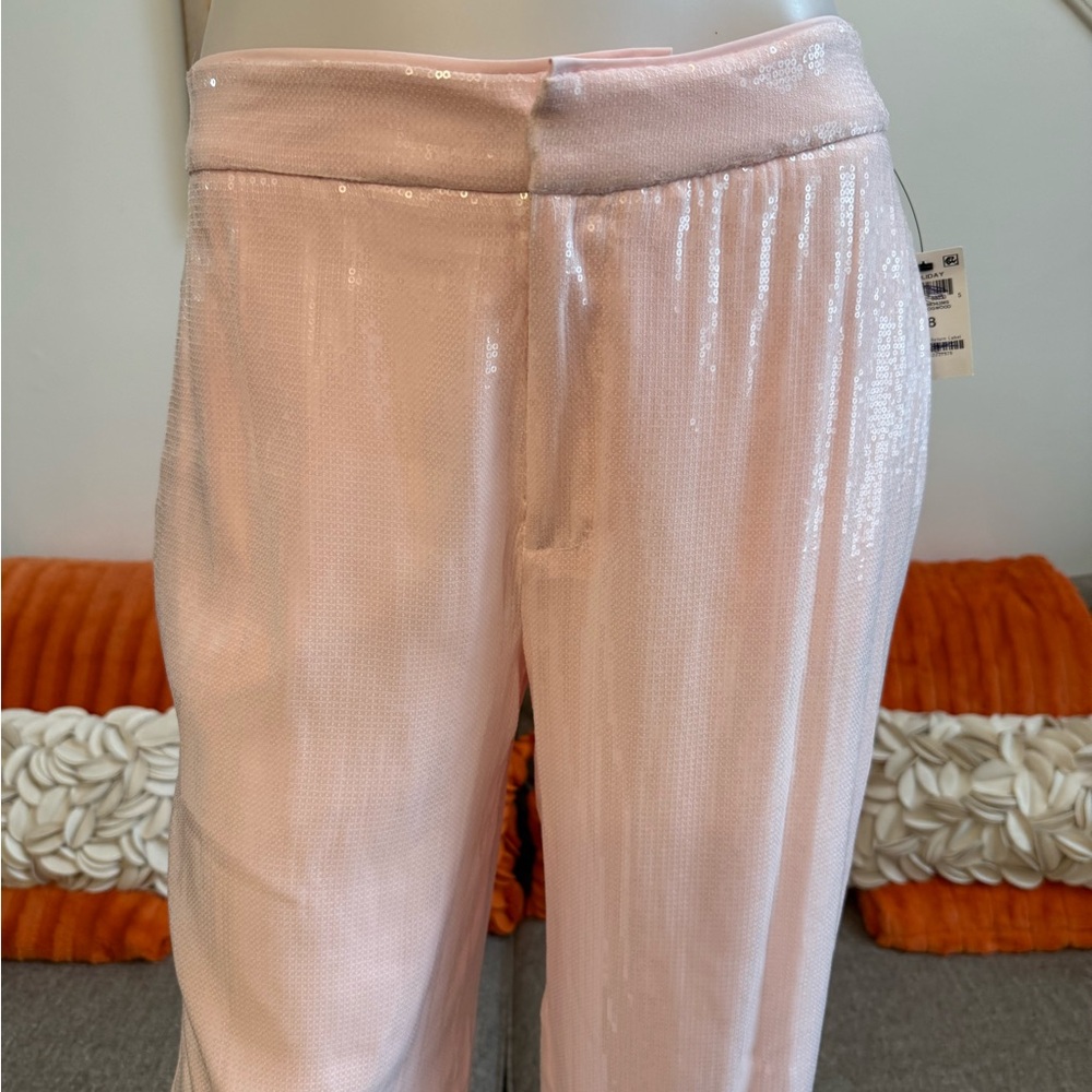 NWT On 34th Pink Dogwood Sequined High Rise Straight-Leg Pants - Picture 4 of 11